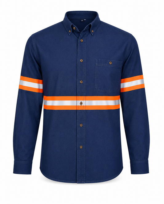 Camisola de Mezclilla 8 oz con Reflejante Naranja Alta Visibilidad
