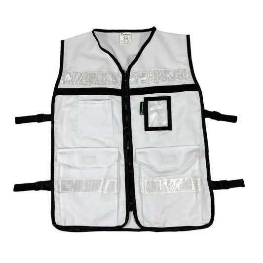 Chaleco JYRSA tipo Rescatista de Tela Gabardina color Blanco con reflejante