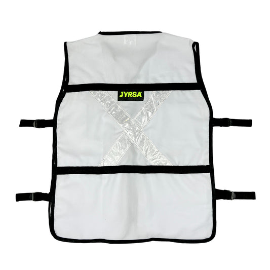 Chaleco JYRSA tipo Rescatista de Tela Gabardina color Blanco con reflejante