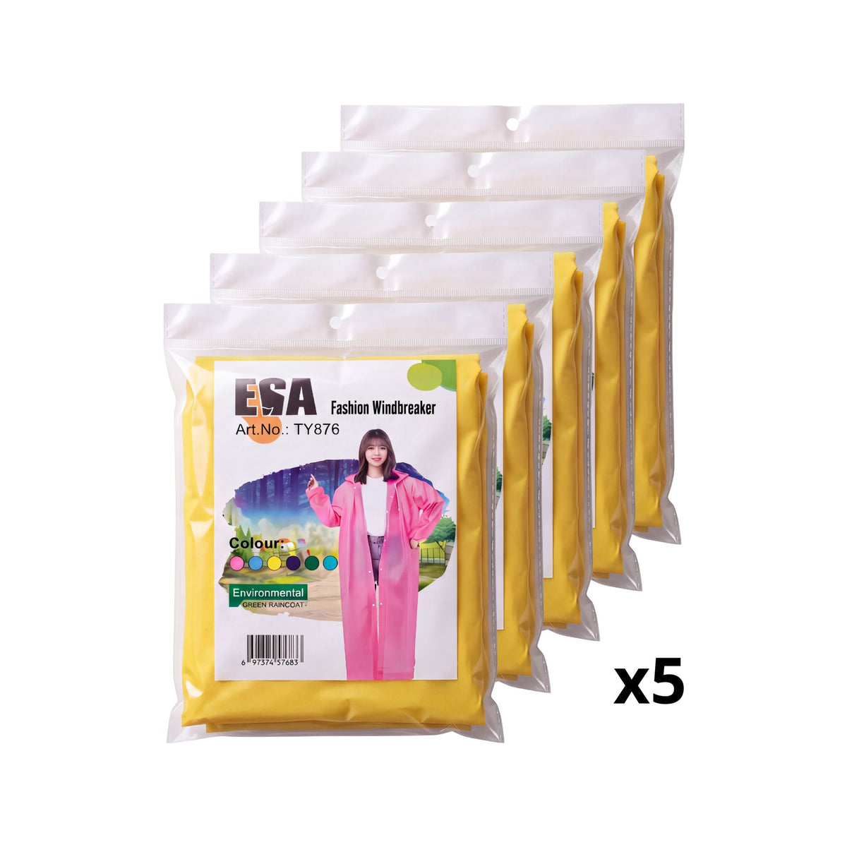 Impermeable Gabardina Chubasquero Amarillo Paq con 5 Pzs