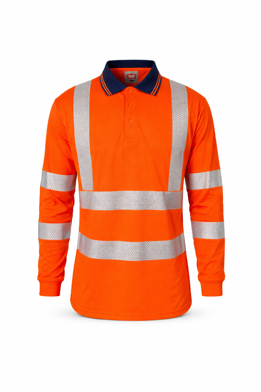 Playera Polo Manga Larga Naranja MR