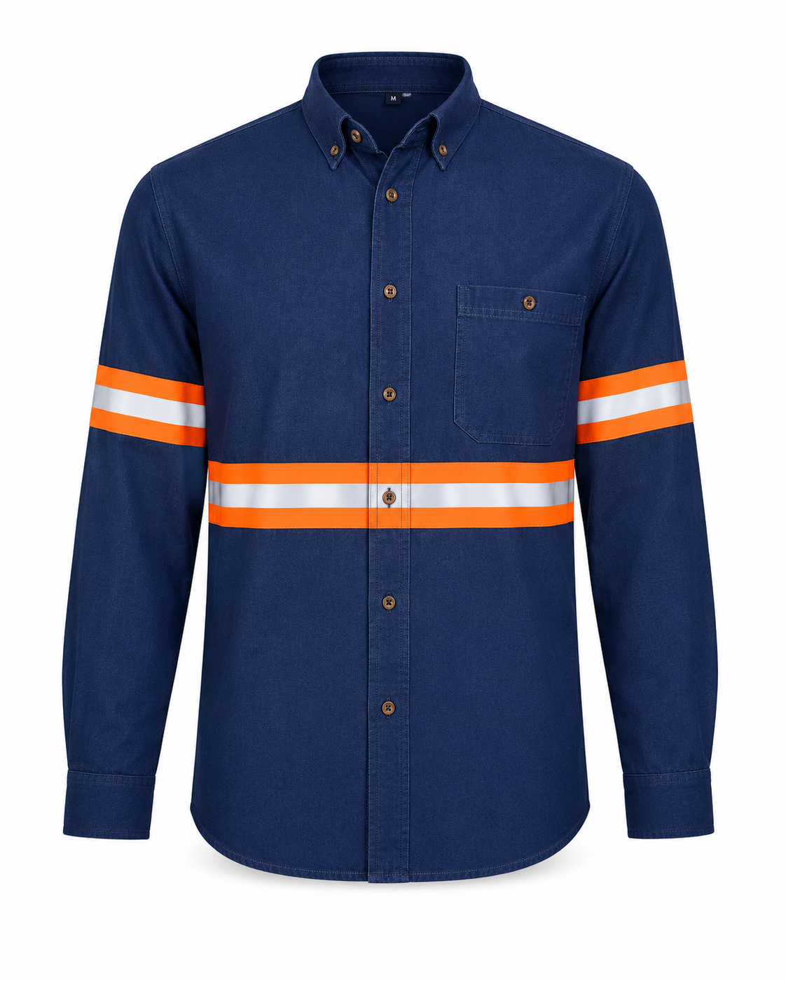 Camisola de Mezclilla 8 oz con Reflejante Naranja Alta Visibilidad