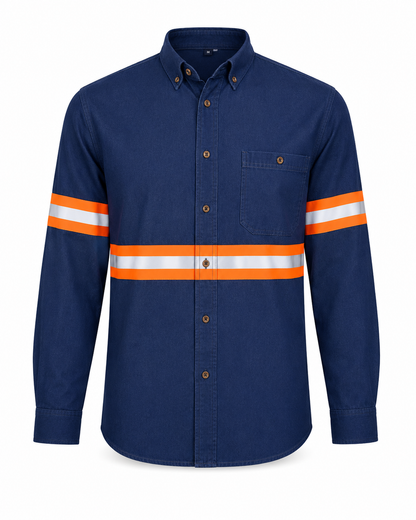 Camisola de Mezclilla 8 oz con Reflejante Naranja Alta Visibilidad