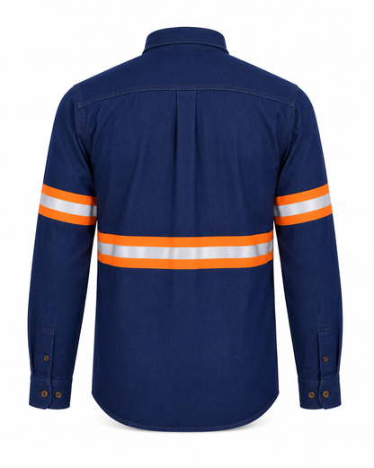Camisola de Mezclilla 8 oz con Reflejante Naranja Alta Visibilidad