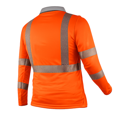 Camisa de Cuello Tipo Polo de Alta Visibilidad Manga Larga Anaranjada