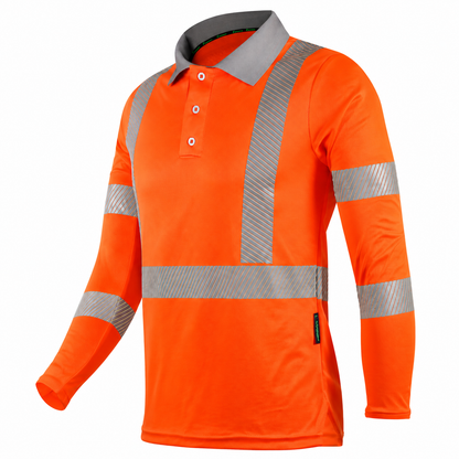 Camisa de Cuello Tipo Polo de Alta Visibilidad Manga Larga Anaranjada