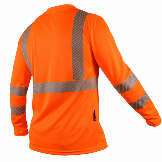 Camisa de cuello redondo de Alta Visibilidad Manga Larga Anaranjada