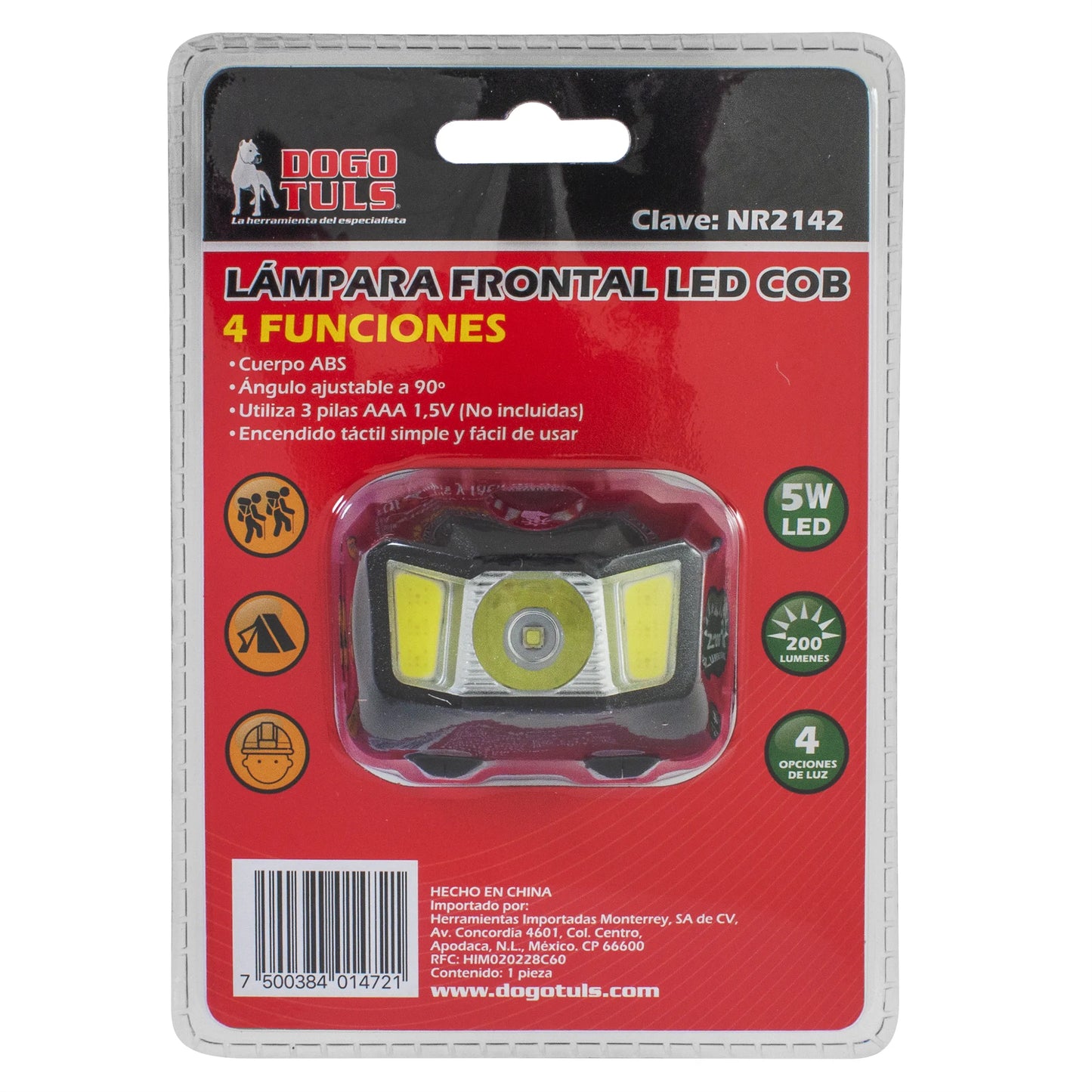 LÁMPARA FRONTAL LED COB 4 FUNCIONES - NR2142