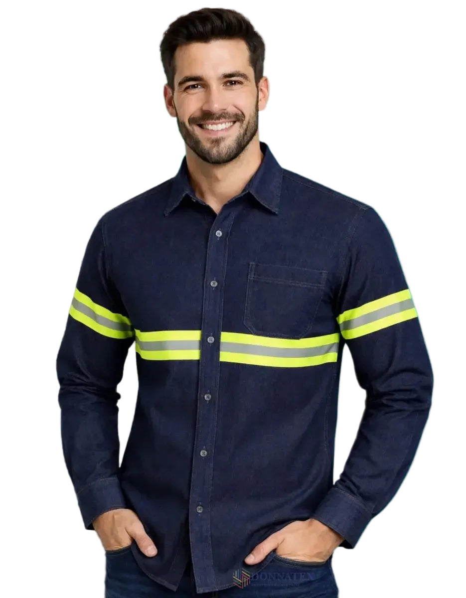 Camisola de Mezclilla 8 oz con Reflejante Amarillo Alta Visibilidad